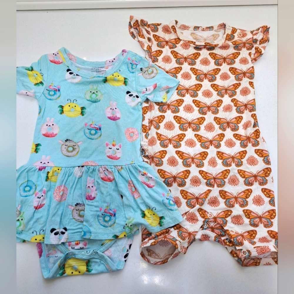 LOT Of 2 POSH PEANUT Adorable Baby Rompers ,Onesies